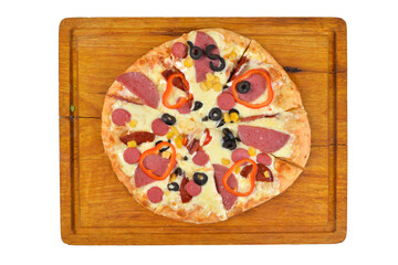 homemade Italian pizzas isolated on white background. hand made organic mixed pizza top view.