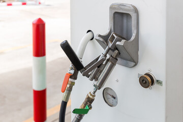 Gas service pump. Alternative energy concept. Filling LPG to Car