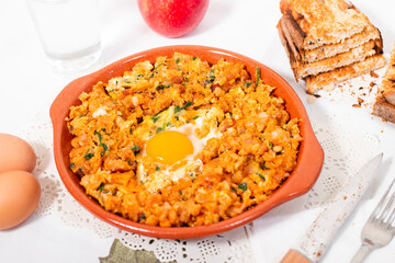 Meal of Alheira sausage and egg