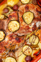 Roasted lamb with potato and zucchini