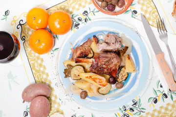 Roasted lamb with potato and zucchini