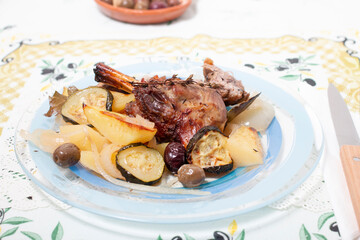 Roasted lamb with potato and zucchini
