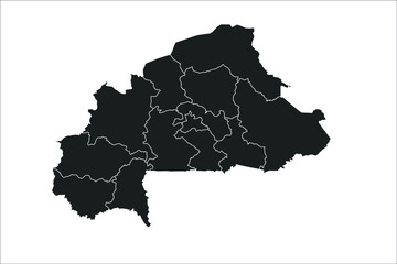 Burkina Faso Map black Color on White Backgound	