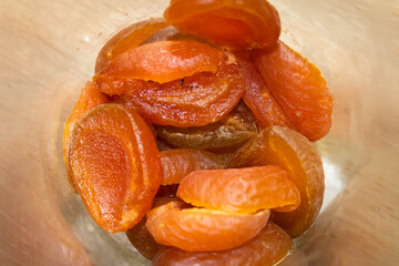 Isolated dried apricots osmotic, sugar free,  beige background