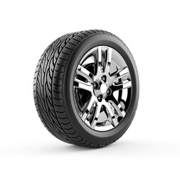 Car Wheel on white, New shiny tires. 3d rendering