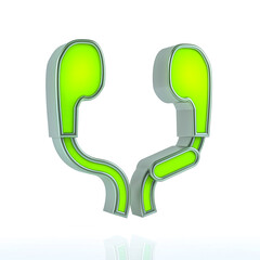 Green headphone Button or Media control symbols on white background. Multimedia icon concept 3d rendering
