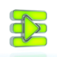 Green Playlist Button or Media control symbols on white background. Multimedia icon concept 3d rendering