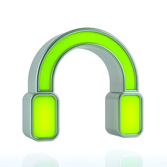 Green headphone Button or Media control symbols on white background. Multimedia icon concept 3d rendering