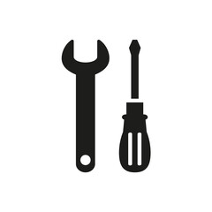 Wrench and screwdriver icon on white background.