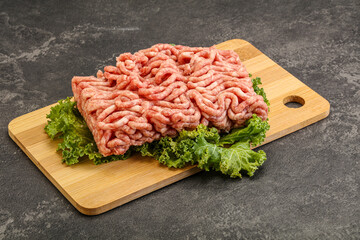Raw pork minced meat over board