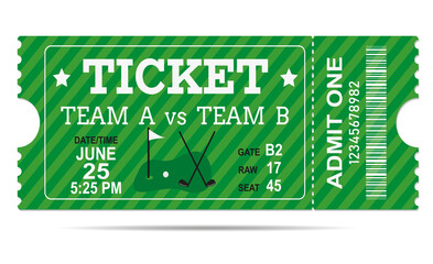 Golf Sport Ticket Set Flat Design Style. Horizontal Invitation for Events Vector illustration