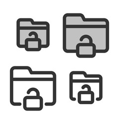 Pixel-perfect linear icon of a unlocked  folder built on two base grids of 32x32 and 24x24 pixels. The initial base line weight is 2 pixels. In two-color and one-color versions. Editable strokes