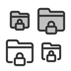 Pixel-perfect  linear  icon of a locked  folder built on two base grids of 32 x 32 and 24 x 24 pixels. The initial base line weight is 2 pixels. In two-color and one-color versions. Editable strokes