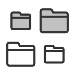 Pixel-perfect  linear  icon of a folder built on two base grids of 32 x 32 and 24 x 24 pixels. The initial base line weight is 2 pixels. In two-color and one-color versions. Editable strokes