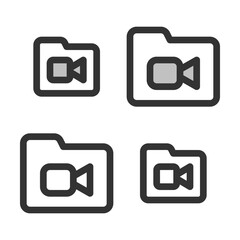 Pixel-perfect linear icon of a folder for video files built on two base grids of 32x32 and 24x24 pixels. The initial  line weight is 2 pixels. In two-color and one-color versions. Editable strokes