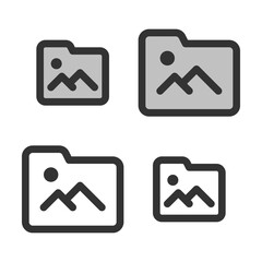 Pixel-perfect linear icon of a folder for image files built on two base grids of 32x32 and24 x24 pixels. The initial line weight is 2 pixels. In two-color and one-color versions. Editable strokes