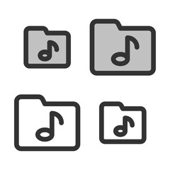 Pixel-perfect linear icon of a folder for audio files built on two base grids of 32x32 and 24x24 pixels. The initial  line weight is 2 pixels. In two-color and one-color versions. Editable strokes