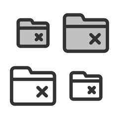 Pixel-perfect  linear  icon of deleting  folder   built on two base grids of 32x32 and 24x24 pixels. The initial base line weight is 2 pixels. In two-color and one-color versions. Editable strokes