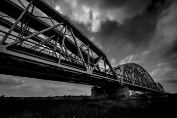 Black and white photo of railway bridge