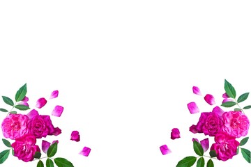 Marco de rosas sobre fondo blanco para tarjetas de regalos, día de las madres, bodas, día de la mujer, 8 de marzo, cumpleaños, invitaciones