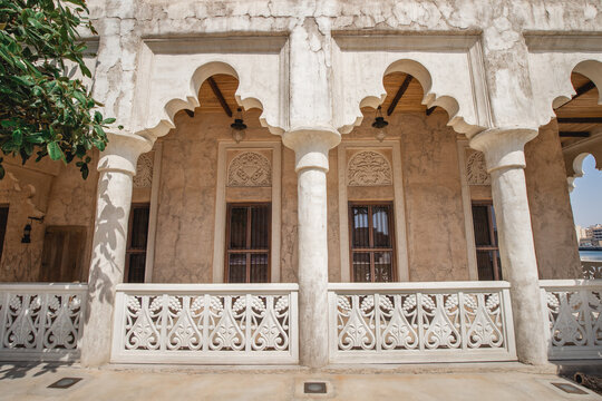23 February 2021, Dubai, UAE: majestic architecture of famous house of Sheikh Said Al Maktoum in traditional Arabic style, which now houses the museum
