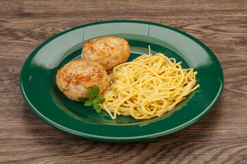 Spaghetti with homemade chicken cutlet