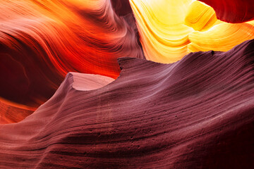 Colorful sandstone walls - Antelope Canyon Arizona USA near Page.  Abstract background.