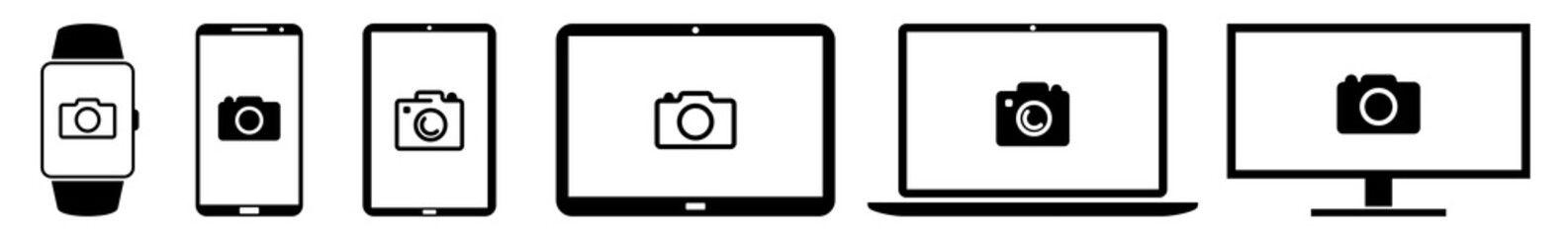 Display Camera, Cameras, Photo, Photography Icon Devices Set | Web Screen Photographer Device Online | Laptop Vector Illustration | Mobile Phone | PC Computer Smartphone Tablet Sign Isolated