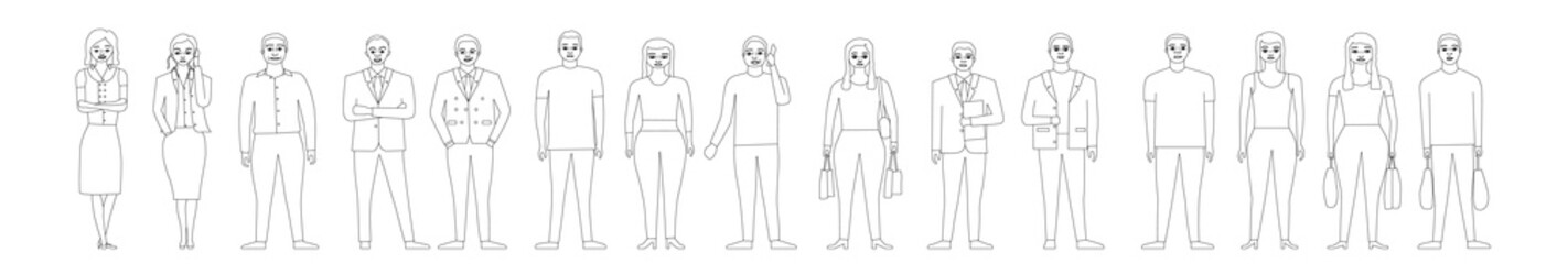 People standing cartoon characters isolated set - vector