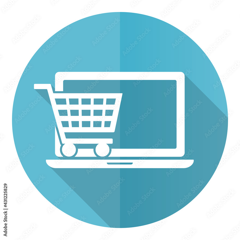 Aufkleber online shop blue icon, flat design vector illustration in eps 10 for webdesign and mobile applicatio