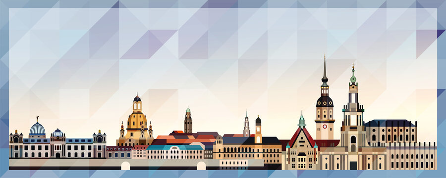 Dresden skyline vector colorful poster on beautiful triangular texture background	