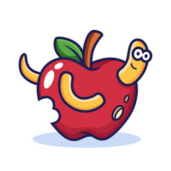 Worm with Apple Cartoon. Food Vector Icon Illustration, Isolated on Premium Vector
