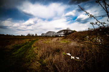 Spring scenery near to railway bridge in Niepolomice