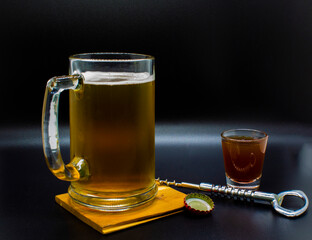 Beer and a shot with bottle opener