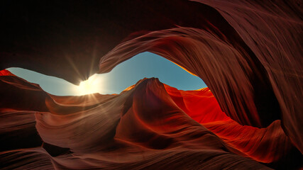Antelope Canyon Arizona, The USA - abstract background with beautful sunlight in the background. Travel and art concept. © emotionpicture