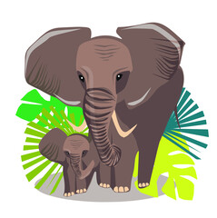 Baby elephant with his mother drawing, cute family illustration, perfect for cards, coloring books, posters and scrapbooking, Vector File EPS10