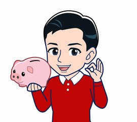 赤い服を着た若い男性