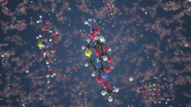 Cefuroxime molecule. Molecular model. Looping seamless 3d animation
