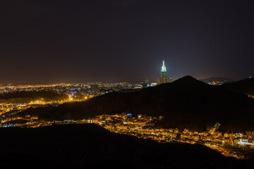 Mecca City view from Mount Nour. Night scene before sunrise. Mecca - Saudi Arabia: August 2018