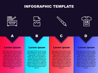 Set line Copy machine, Torn document, Paint brush and T-shirt. Business infographic template. Vector