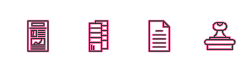 Set line News, File document, Pantone and Stamp icon. Vector