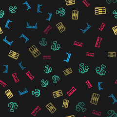 Set line Office desk, Chandelier, Chest of drawers and on seamless pattern. Vector