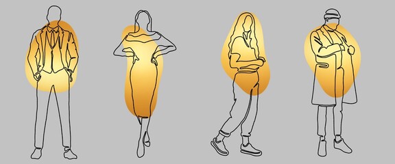 hand drawn luxury illustration fashion silhouettes with golden stains