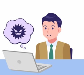 デスクワークする青年