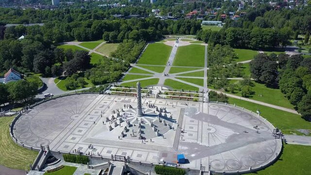 Vigeland park or Vigelandpark aerial view in Oslo, Norway. Vigeland is located in the Frognerpark in Oslo.
