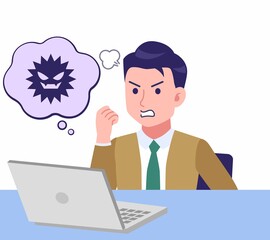 デスクワークする青年