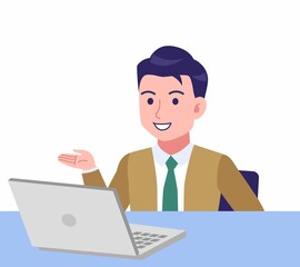 デスクワークする青年