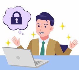 デスクワークする青年