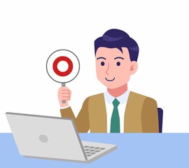 デスクワークする青年