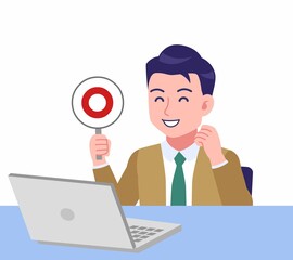 デスクワークする青年